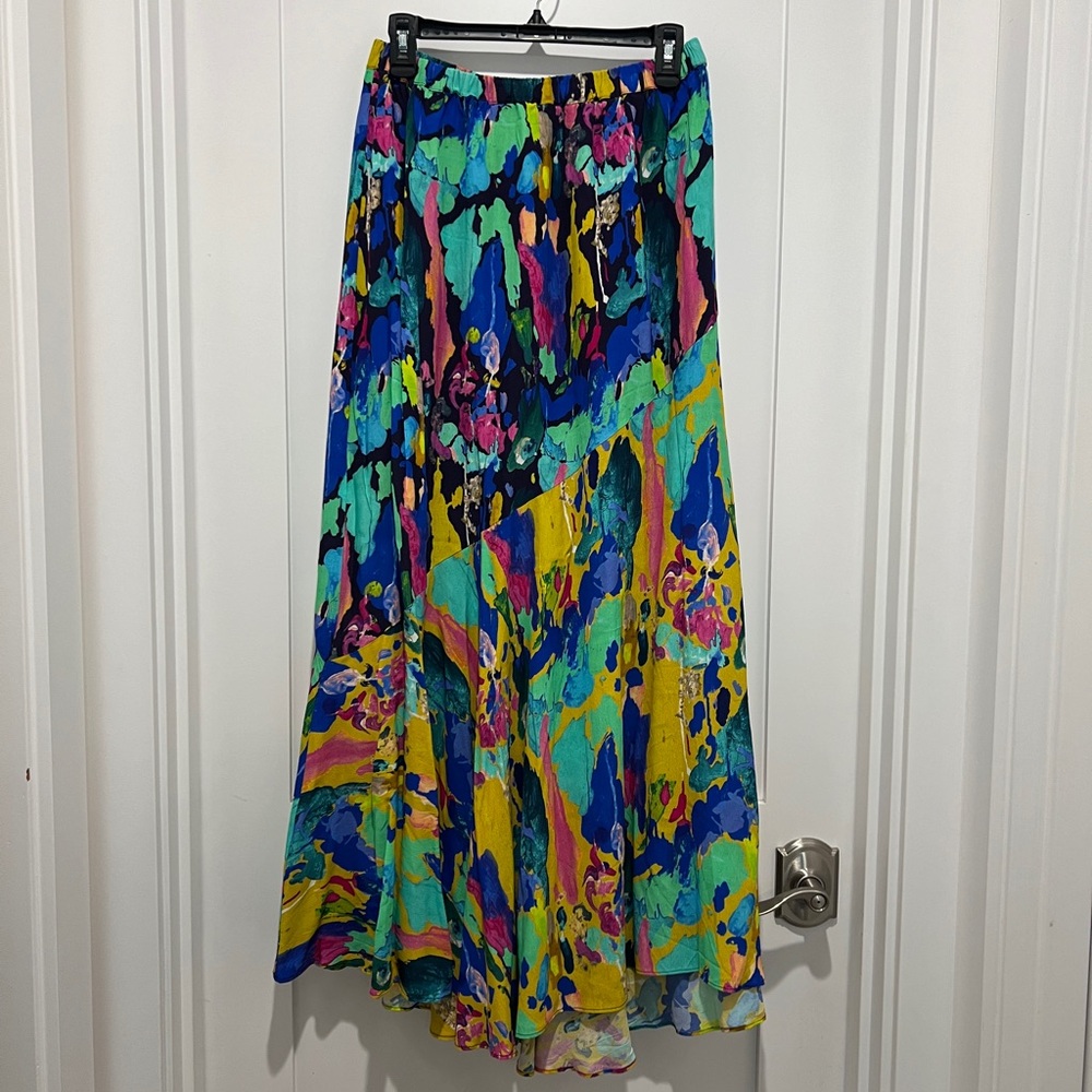 Abstract Multi-Color Maxi Skirt in Blue and Yellow Large ālivia